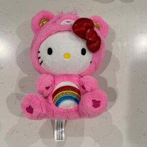 Care Bears x Hello Kitty Pink Plush with Red Bow and Rainbow Belly